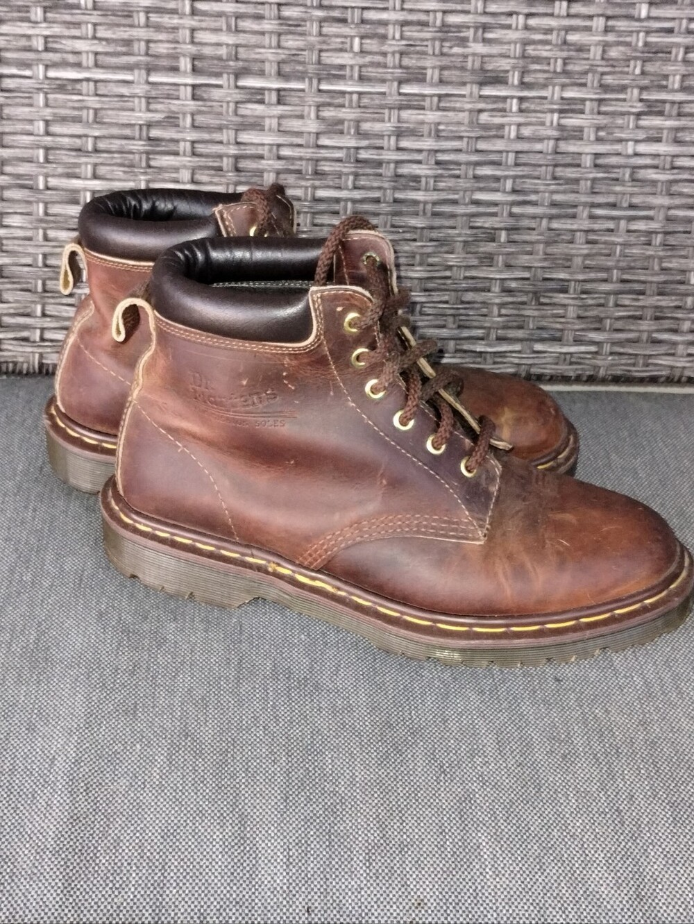 Vintage Dr Martens 939 Brown Leather 6 Eye Boots Made in England Padded Collar
